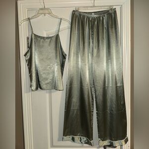 Satin like Two-Piece Pajama Set in Sage green